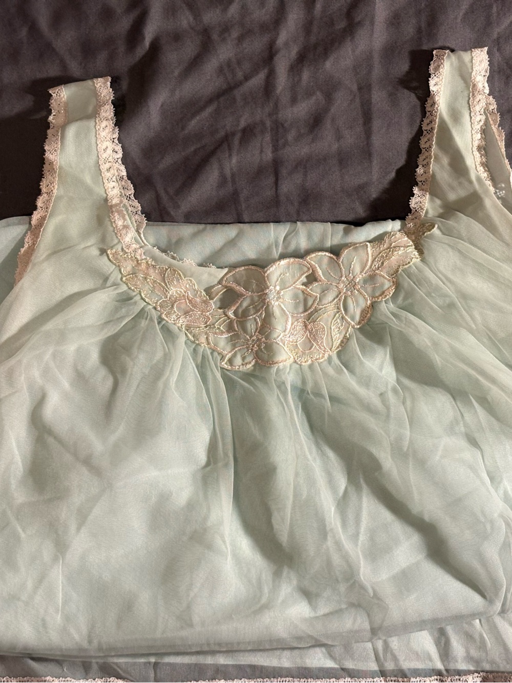Sheer Lace-Trim Chemise in Soft Mint